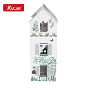 17-Piece Accessories furniture toy kids wooden dollhouse with balcony & stairs W06A413F